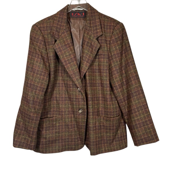 Vintage Jackets & Blazers - VINTAGE ESKA INTERNATIONAL Women's 12 Blazer Green/Maroon Tweed